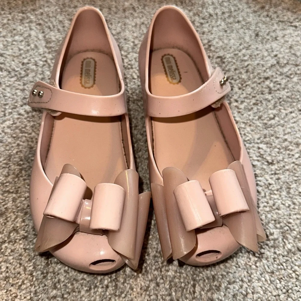 Mini Melissa Light Pink Kids Dress Shoes with Double Bow SZ 12